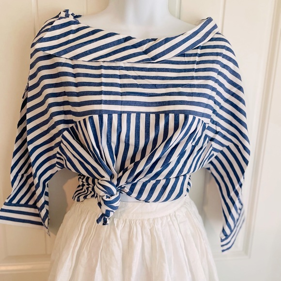 MAAC London Striped Blue & White Boatneck Blouse Sz Medium in EUC - Picture 5 of 13